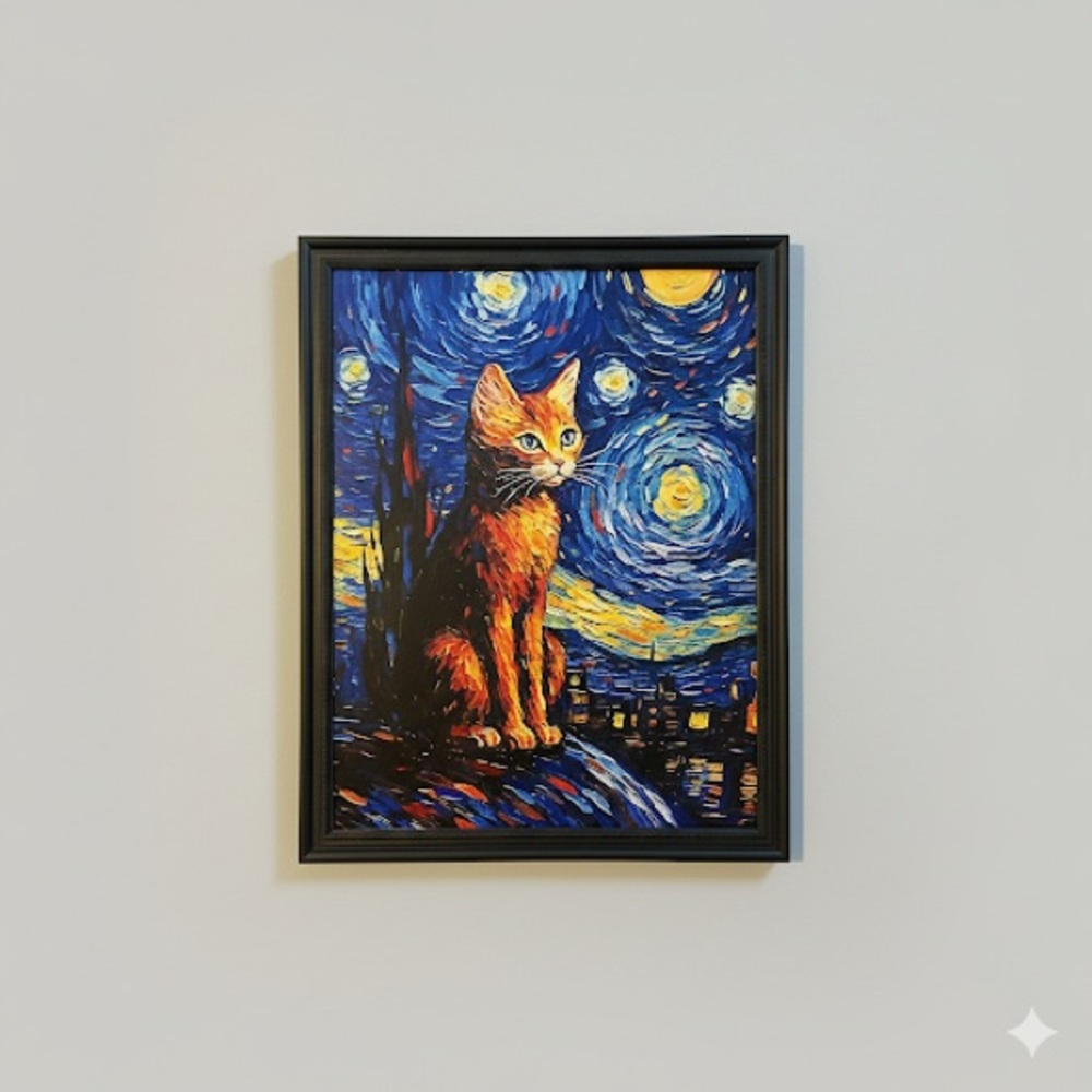 Starry night cat framed 8x10” print in a black frame #catlovers #artwork